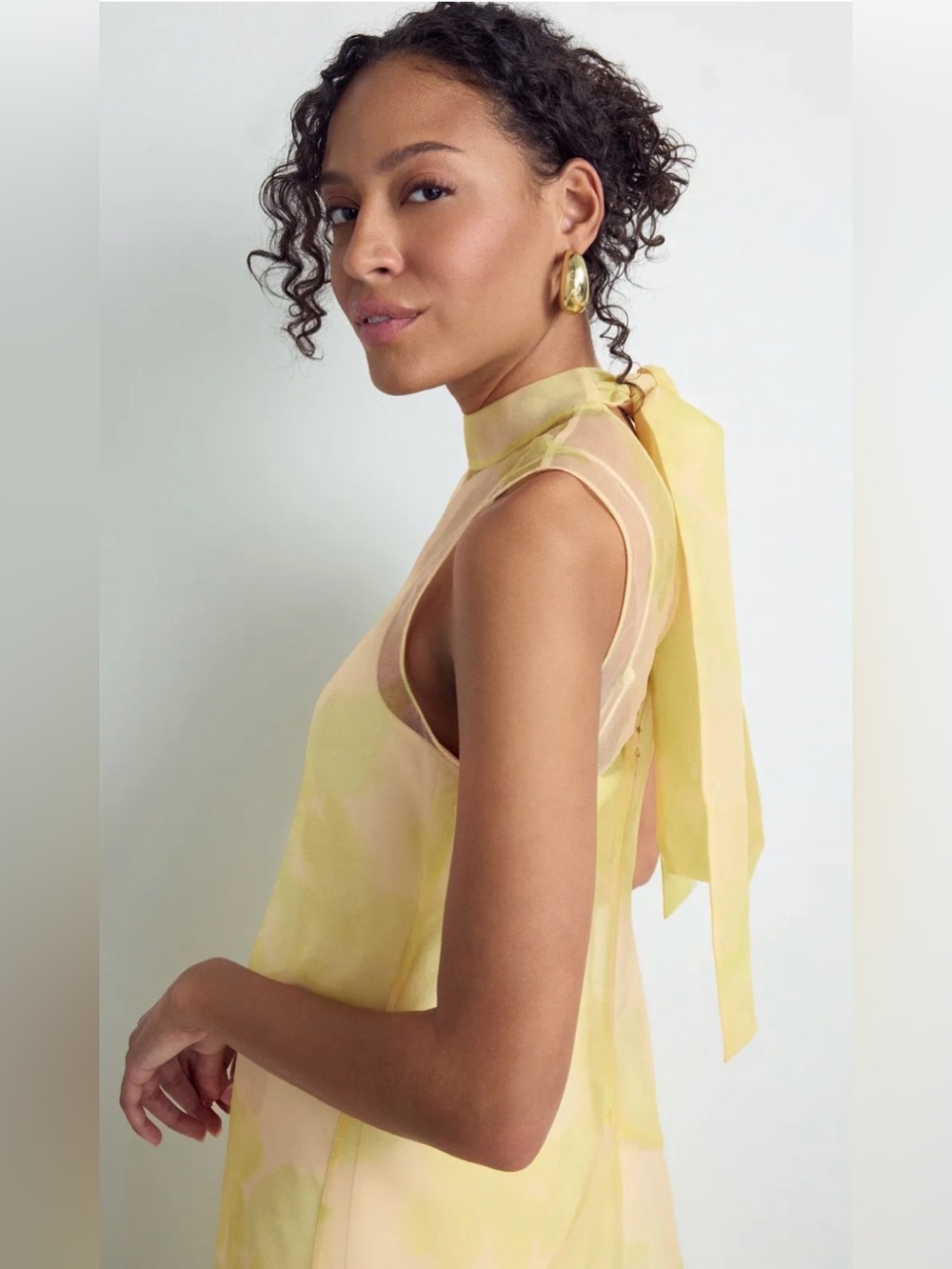 STAUD Auden Dress Sheer High-Neck A-Line Dress in Pale Yellow size M - Picture 5 of 11